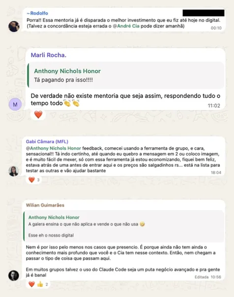 Rodolfo, Marli Rocha, Gabi Câmara e Wilian Guimarães · o que o grupo diz sobre a mentoria